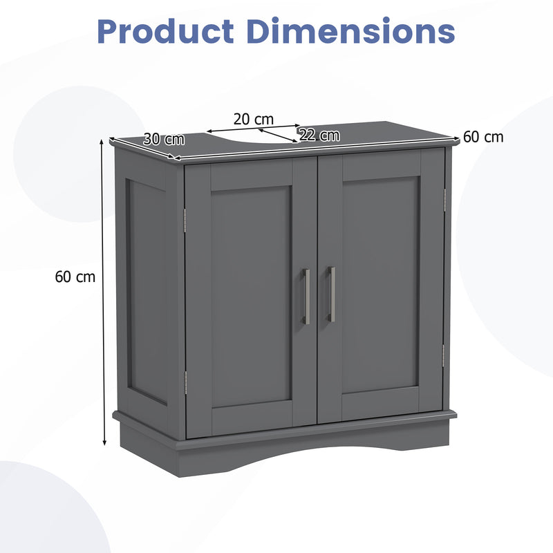 60 cm Pedestal Sink Bathroom Vanity Cabinet with Adjustable Shelf-Grey