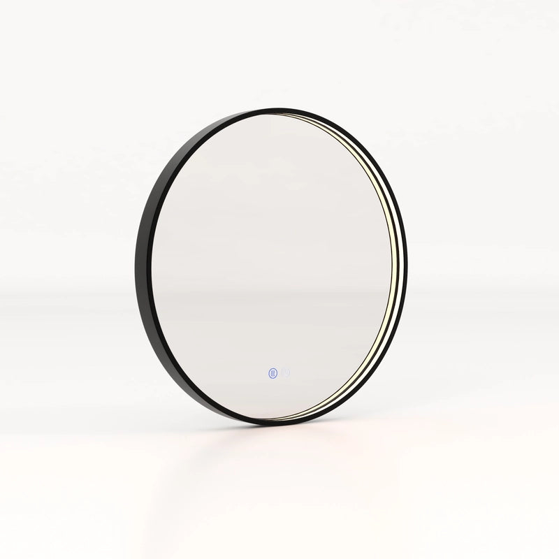 60 CM Round Bathroom Mirror with LED Lights and Anti-Fog Design-Black