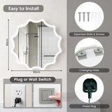 60 x 60 cm LED Waved Edge Round Wall Mirror with 3-Color Lights-Silver