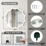 60 x 60 cm LED Waved Edge Round Wall Mirror with 3-Color Lights-Silver