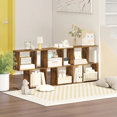 HOMCOM Side Table, Narrow End Table with Storage Shelves, S-Shaped, 3-Tier, 50W x 19.5D x 58H cm, Rustic Brown