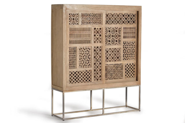 Giner and Colomer - Teak Wood Sideboard With 2 Sliding Doors & Metal Base