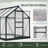 Outsunny 6 x 8ft Polycarbonate Greenhouse, Large Walk-In Green House with Slide Door and Window, Garden Plants Grow House with Aluminium Frame and Foundation, Grey