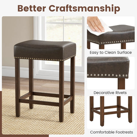 24 Inch Upholstered PU Leather Bar Stools Set of 2-Gray