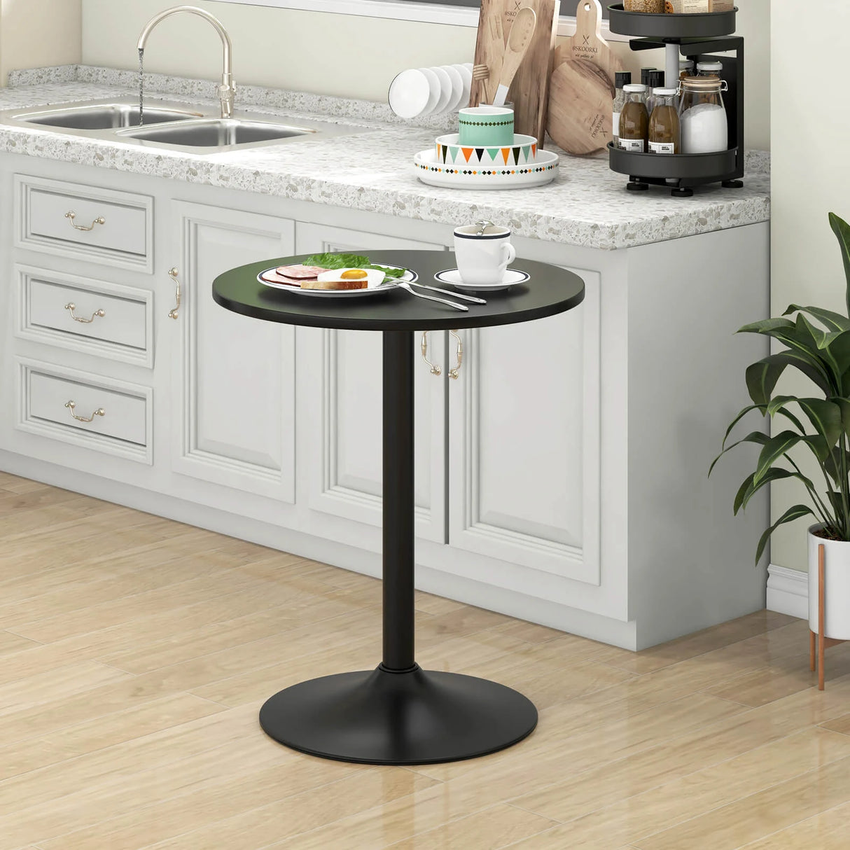 60 cm Round Dining Table with Metal Pedestal Base for 2-Black