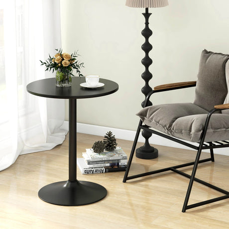 60 cm Round Dining Table with Metal Pedestal Base for 2-Black