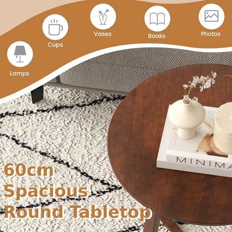 24 Inch Round End Table with Adjustable Foot Pads-Brown