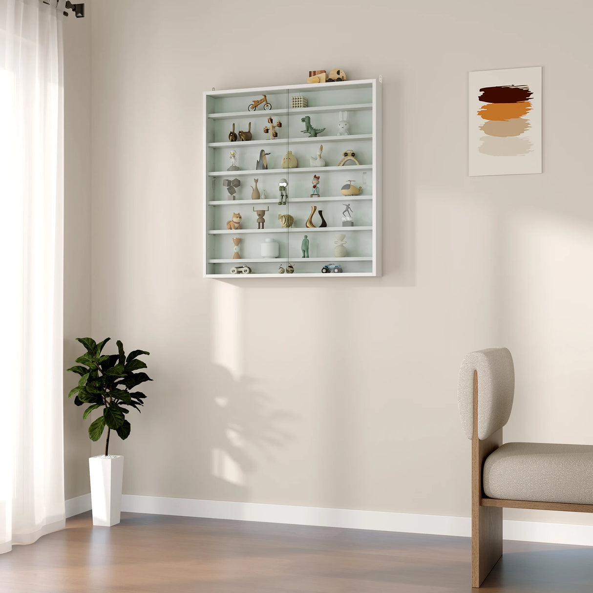 HOMCOM Six Shelf Display Cabinet, with Glass Doors - White
