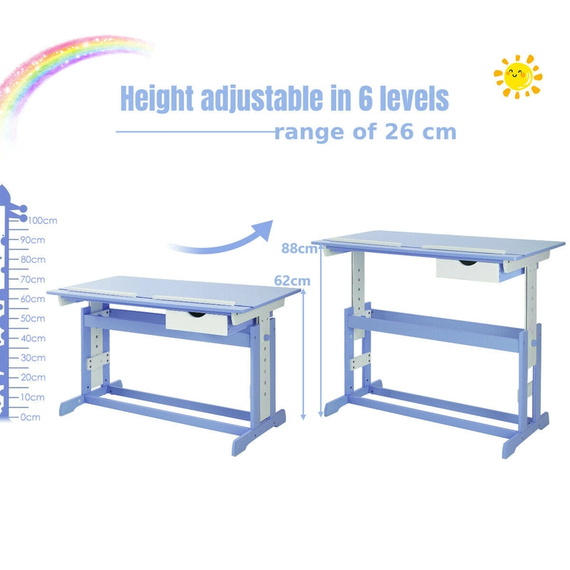 Children's Height Adjustable Tilting Drawing Table with Storage-Blue