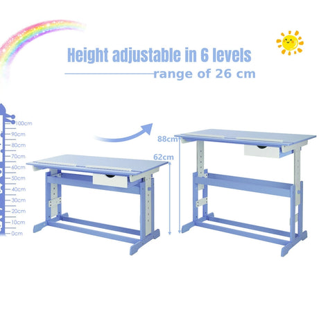Children's Height Adjustable Tilting Drawing Table with Storage-Blue