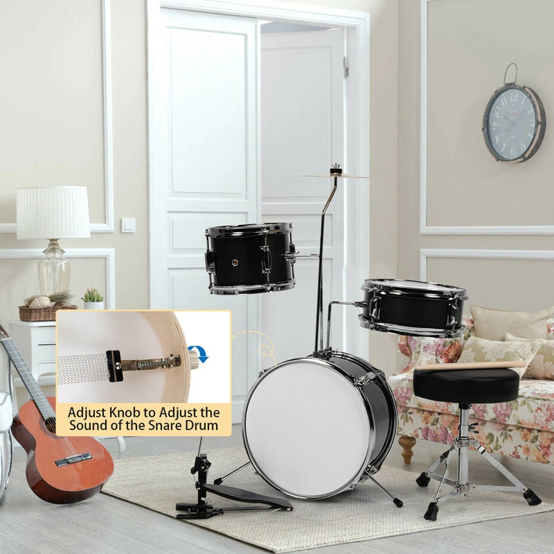 5 Pieces Junior Drum Set with 5 Drums-Black