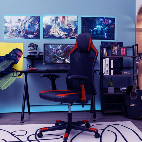 Gaming Chair with Adjustable Mesh Back-Red