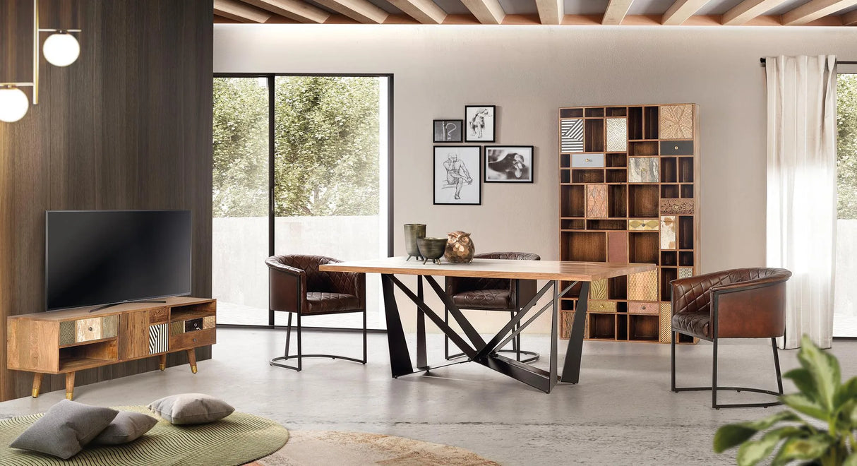 Giner and Colomer - Mango Wood TV Furniture With Bronze, Cow Skin & Camel Bone Details