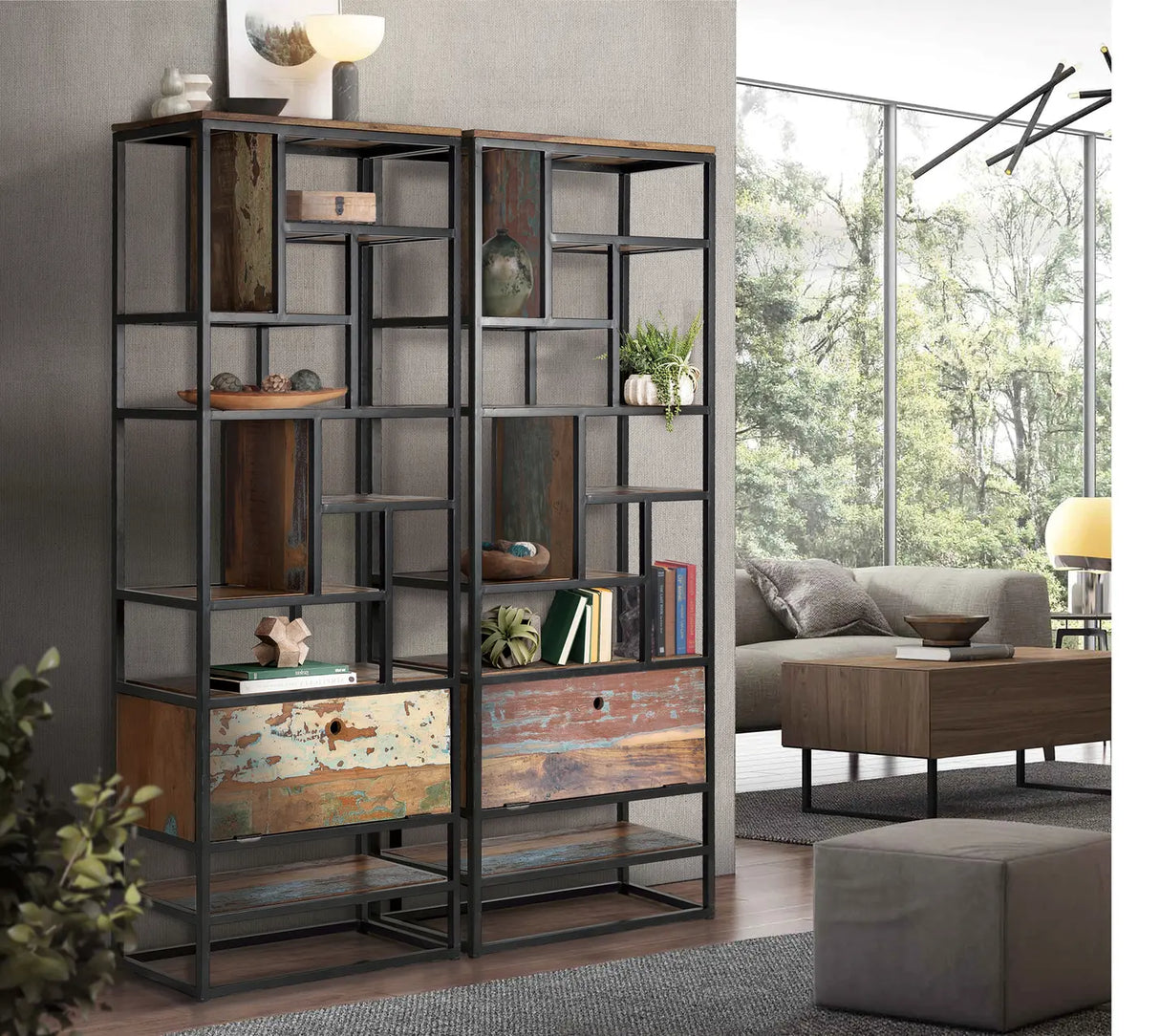 Giner and Colomer - Recycled Wood & Metal Bookcase With Folding Door (1 Door)