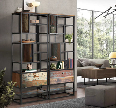 Giner and Colomer - Recycled Wood & Metal Bookcase With Folding Door (1 Door)