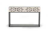 Giner and Colomer - Console With 2 Hand-Carved Drawers (Mango Wood & Metal Base)