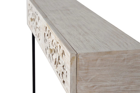 Giner and Colomer - Console With 2 Hand-Carved Drawers (Mango Wood & Metal Base)