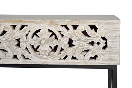 Giner and Colomer - Console With 2 Hand-Carved Drawers (Mango Wood & Metal Base)