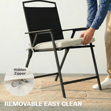 Outsunny Outdoor Chair Seat Cushions Set of 2, Garden Chair Cushions with 7cm Thick Foam & Ties, Cream White