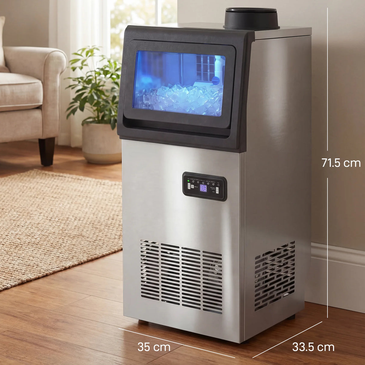 HOMCOM Commercial Ice Maker Machine, 36kg/24H Stainless Steel Under Counter or Freestanding Ice Machine, Silver