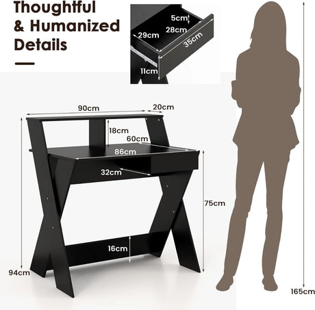 Small Computer Desk with Storage Drawer-Black