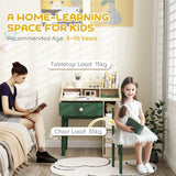 AIYAPLAY Kids Desk and Chair Set with Storage Shelves and Drawer, Green