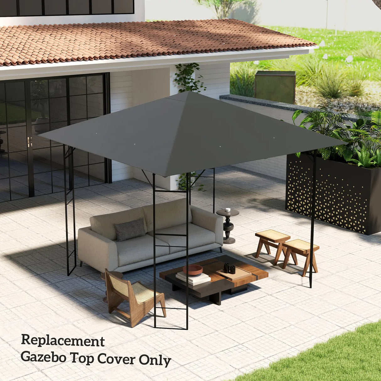 Outsunny 3 x 3(m) Gazebo Canopy Replacement Cover, Garden Gazebo Roof Replacement with Drain Holes, Water Resistant PVC Coating, 370g/, UPF30+, TOP COVER ONLY, Grey