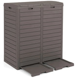 62 Gallon Outdoor Trash Can Waterproof Double Bin with Tiered Lid and Drip Tray-Coffee