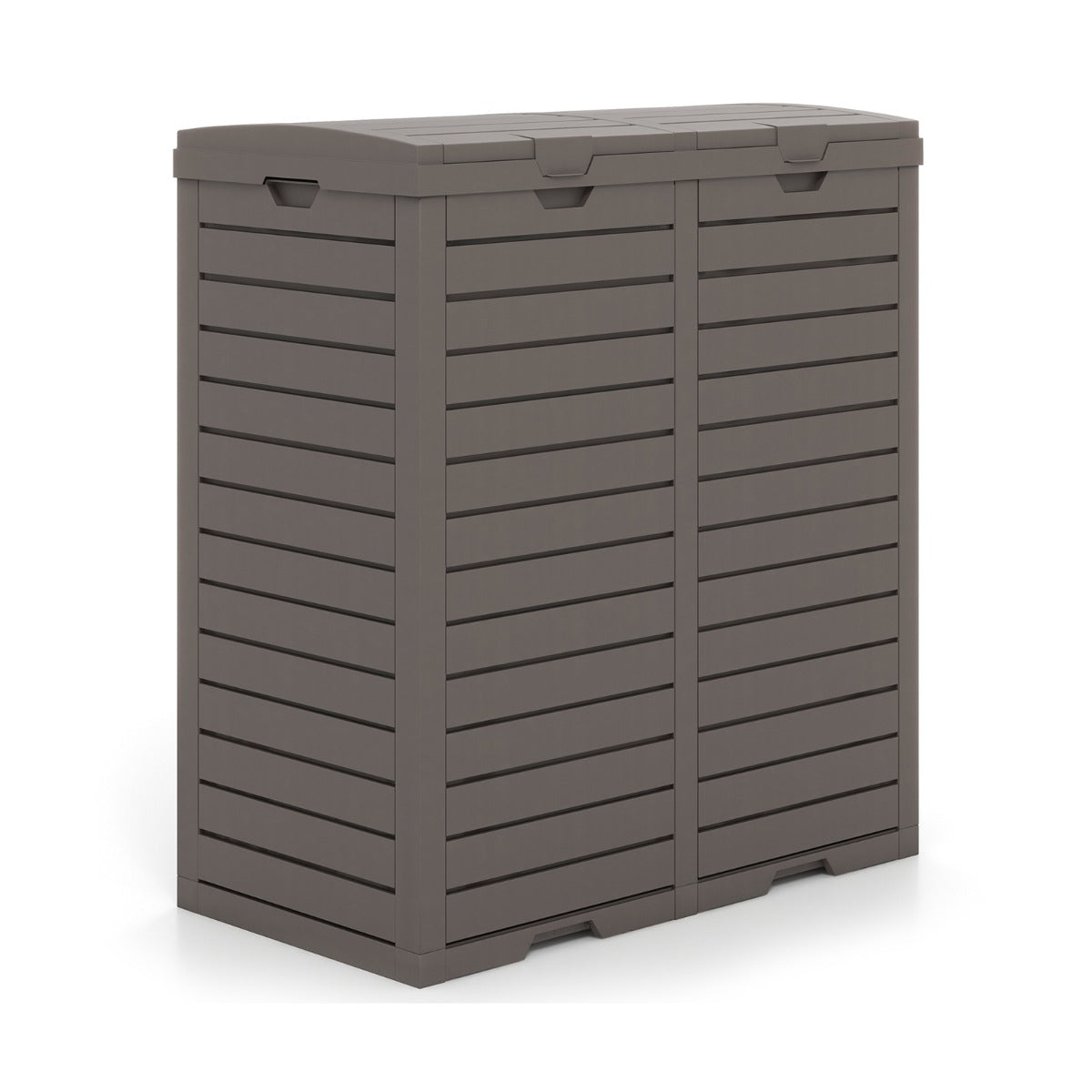 62 Gallon Outdoor Trash Can Waterproof Double Bin with Tiered Lid and Drip Tray-Coffee