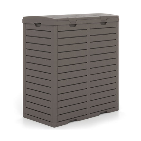 62 Gallon Outdoor Trash Can Waterproof Double Bin with Tiered Lid and Drip Tray-Coffee