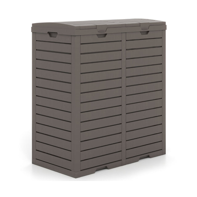 62 Gallon Outdoor Trash Can Waterproof Double Bin with Tiered Lid and Drip Tray-Coffee