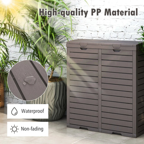 62 Gallon Outdoor Trash Can Waterproof Double Bin with Tiered Lid and Drip Tray-Coffee