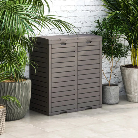 62 Gallon Outdoor Trash Can Waterproof Double Bin with Tiered Lid and Drip Tray-Coffee