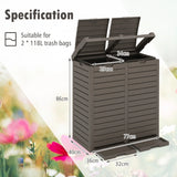 62 Gallon Outdoor Trash Can Waterproof Double Bin with Tiered Lid and Drip Tray-Coffee