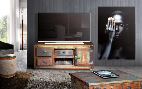 Giner and Colomer - Recycled Wood TV Unit With Old Refrigerator-Style Handles & Wheels