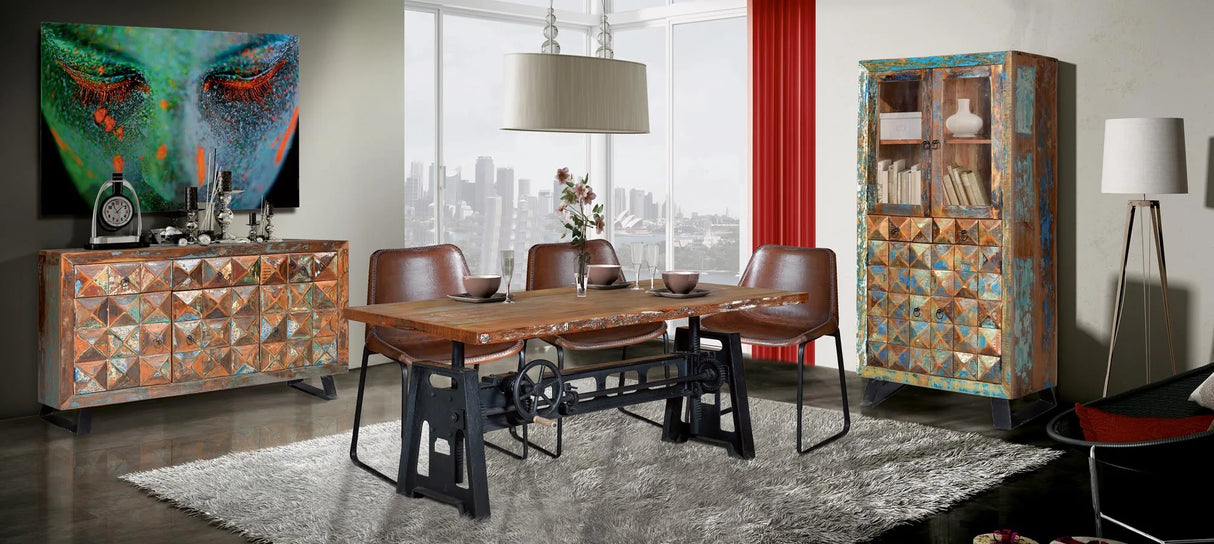 Giner and Colomer - Recycled Wood Sideboard With Diamond-Tip Finish (3 Drawers, 3 Doors)