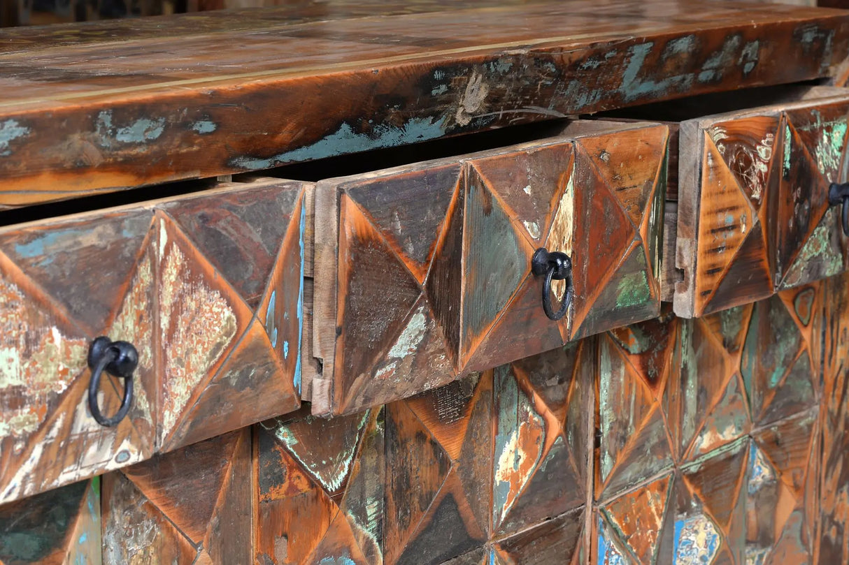 Giner and Colomer - Recycled Wood Sideboard With Diamond-Tip Finish (3 Drawers, 3 Doors)