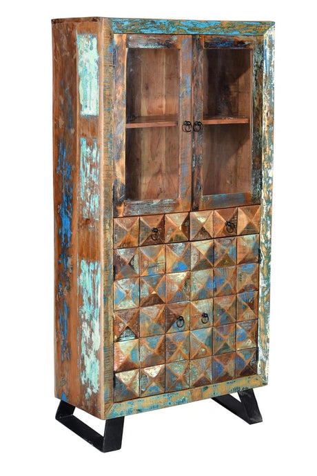 Giner and Colomer - Recycled Wood Display Cabinet With Diamond-Tip Finish (2 Drawers, 4 Doors)