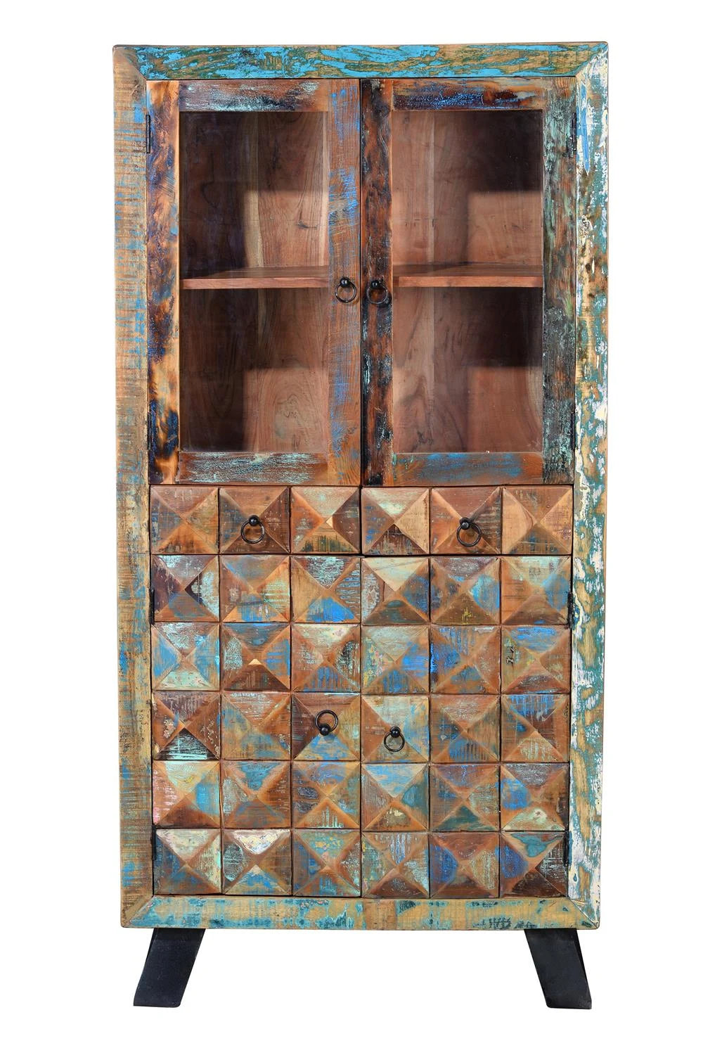 Giner and Colomer - Recycled Wood Display Cabinet With Diamond-Tip Finish (2 Drawers, 4 Doors)