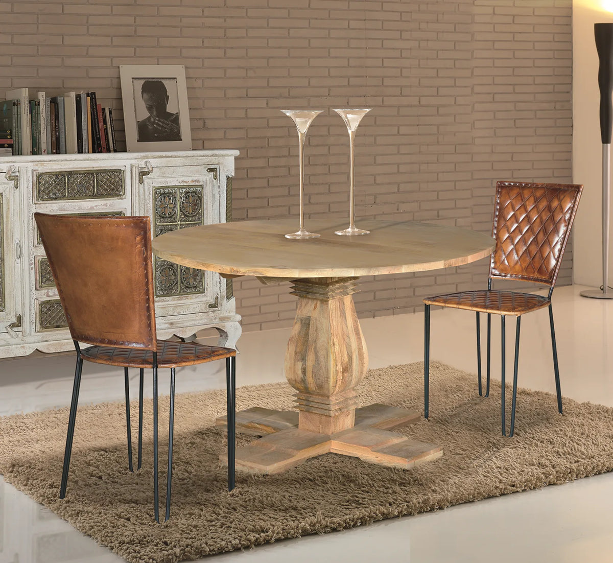 Giner and Colomer - Round Mango Wood Dining Table (Rustic Natural, 120 cm)