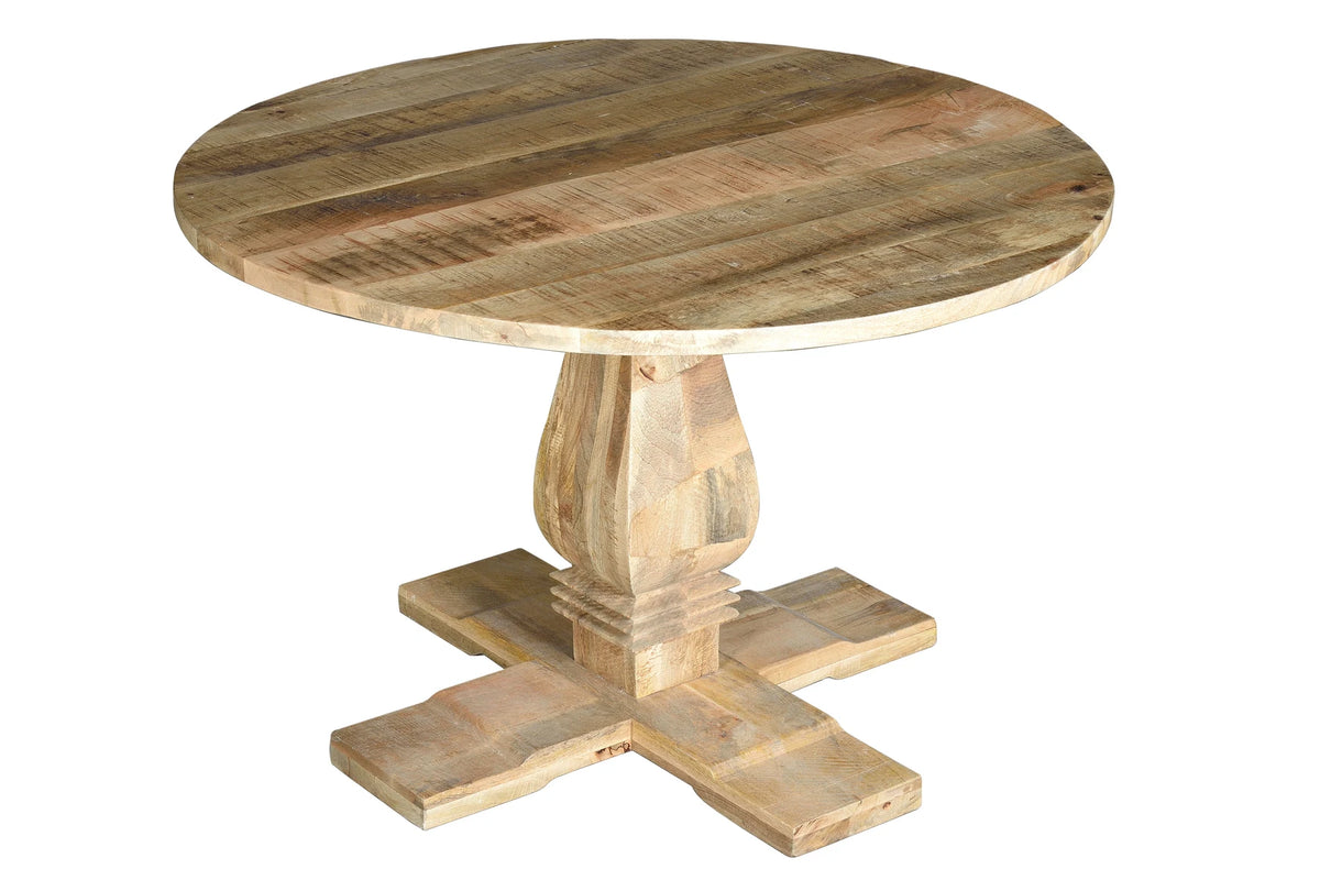 Giner and Colomer - Round Mango Wood Dining Table (Rustic Natural, 120 cm)
