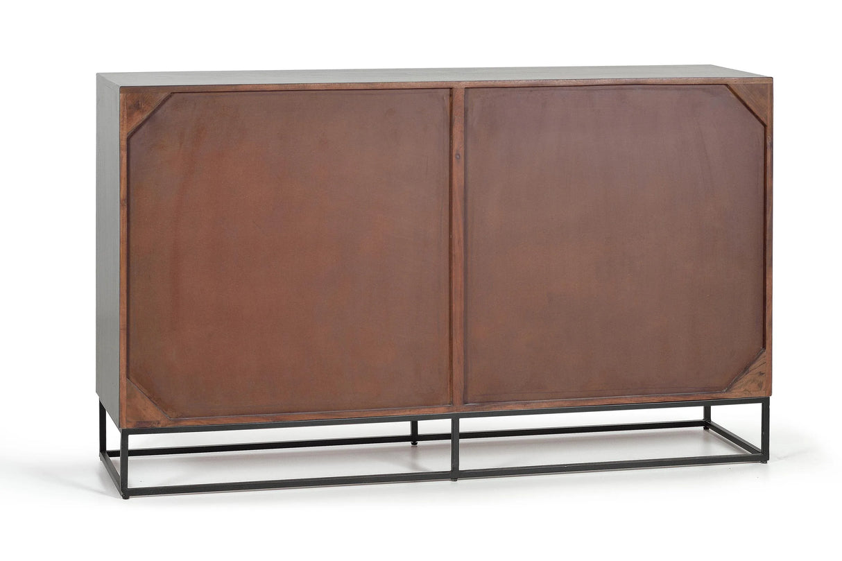 Giner and Colomer - 4-Door Mango Wood Sideboard With Carved Details & Metal Base