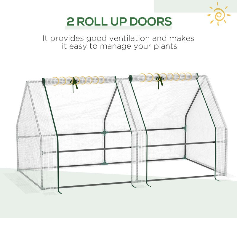 Outsunny Mini Small Greenhouse with Steel Frame & PE Cover & Zipped Window Poly tunnel Steeple for Plants Vegetables, 180 x 90 x 90 cm, White