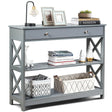Console Table 3-Tier with Drawer and Storage Shelves-Gray