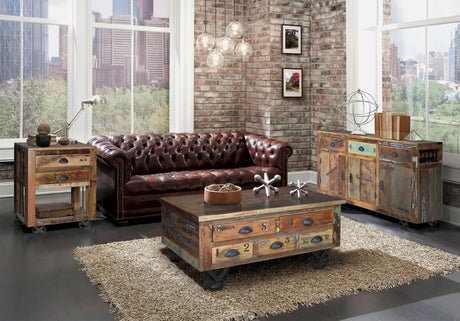 Giner and Colomer - Recycled Wood Coffee Table (5 Drawers, Folding Top & Iron Wheels)