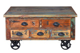Giner and Colomer - Recycled Wood Coffee Table (5 Drawers, Folding Top & Iron Wheels)