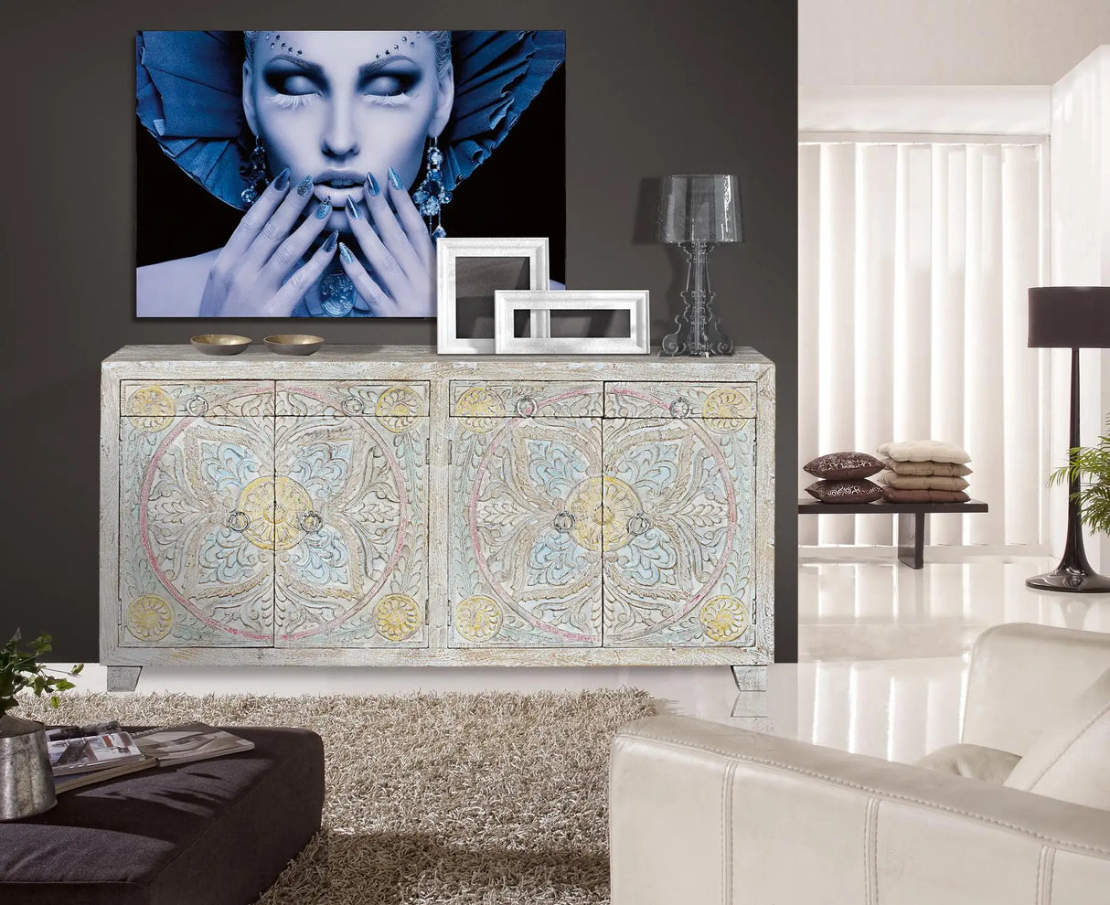 Giner and Colomer - 4-Drawer, 4-Door Mango Wood Sideboard With Handmade Details