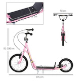 HOMCOM Kids Scooter, Teen Kick Scooter with Rubber Wheels, 16" Front Wheel, Height Adjustable Handlebar, Dual Brakes, Kick Stand, for 5+ Years, Pink