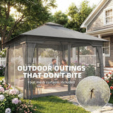 Outsunny 3.3 x 3.3 m Outdoor Garden Gazebo with Post Shelves, UPF50+ Patio Permanent Pavilion with Hook, Dark Grey