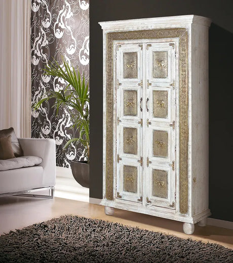 Giner and Colomer - Mango Wood Cabinet With Bronze Details & Interior Shelves